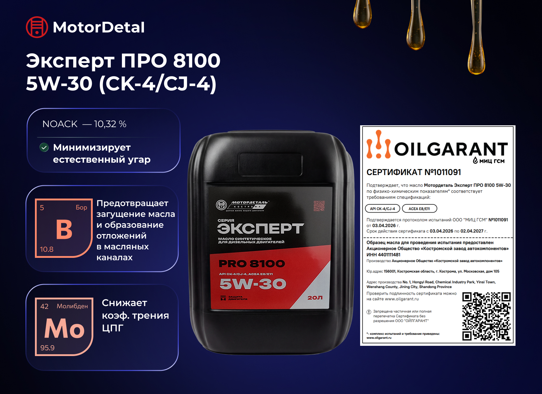 Мотордеталь Эксперт ПРО 8100 5W-30 (CK-4/CJ-4) Мотордеталь Эксперт ПРО 8100 5W-30 (CK-4/CJ-4)